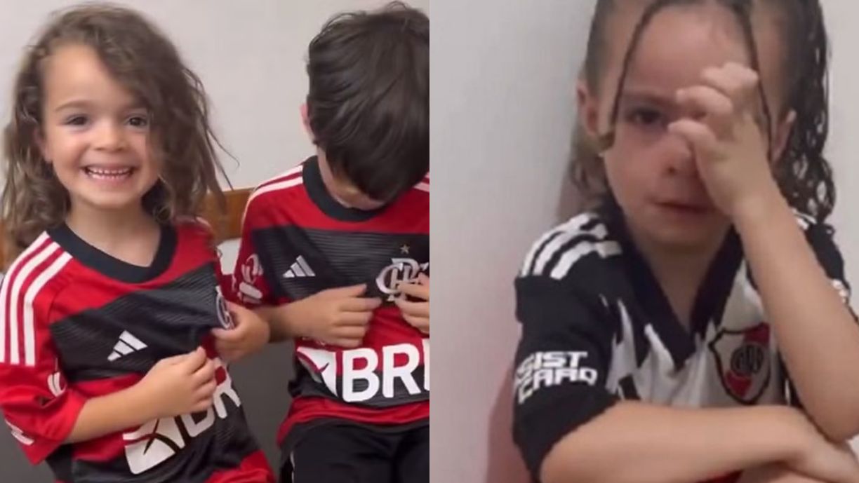 PEQUENA TORCEDORA DO RIVER PLATE RECEBE CAMISA DO FLAMENGO DE NICOLÁS DE LA CRUZ